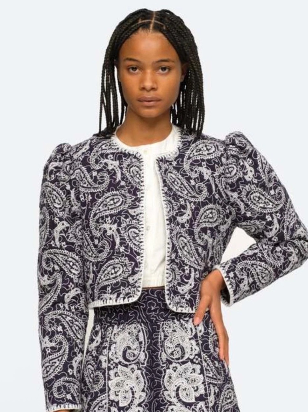 Sea New York Theodora Navy and White Paisley Cropped Jacket - Picture 9 of 9